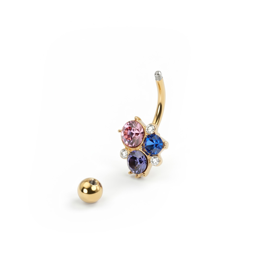 Belly ring with cluster of colourful stones