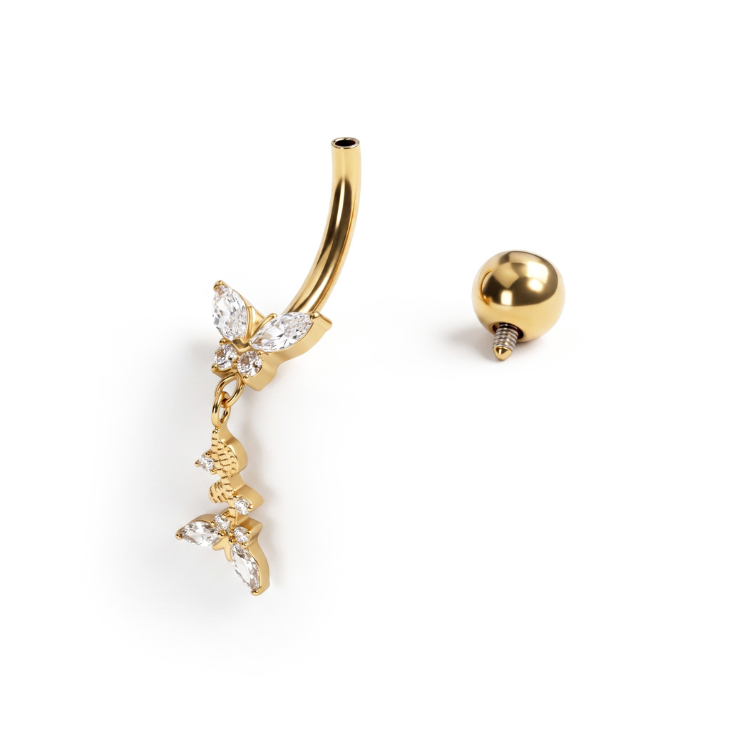 Titanium belly ring with butterflies