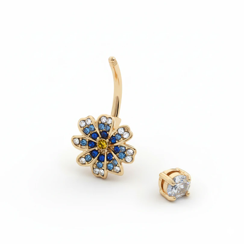 Belly barbell with blue flower