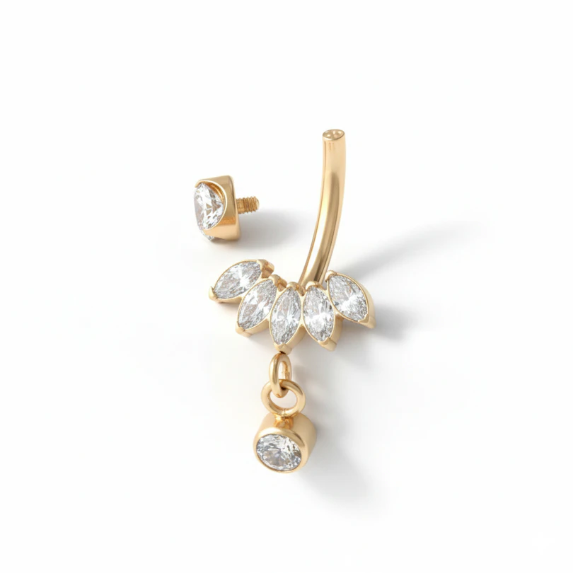 Titanium belly ring with marquise stones and dangle