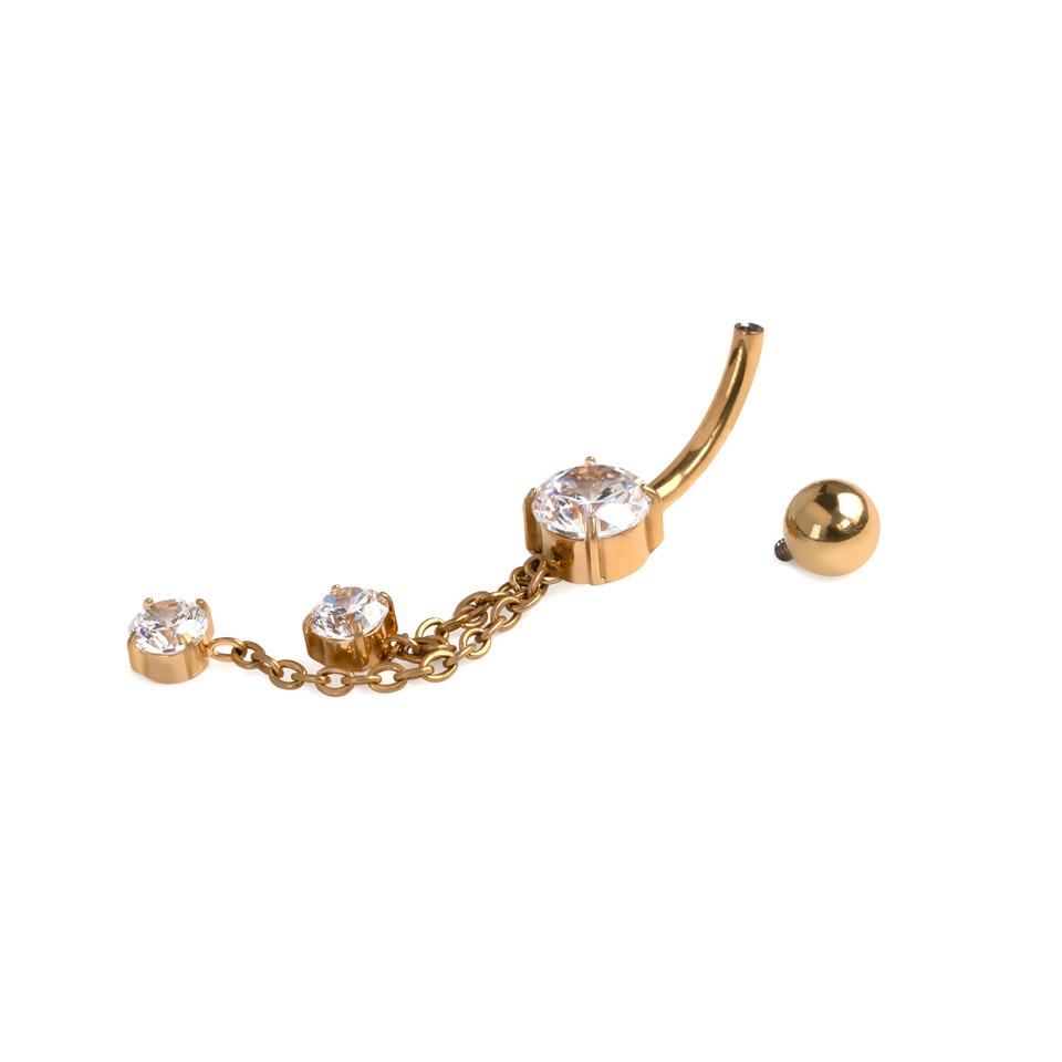 Titanový šperk do pupka s retiazkami a kamienkami