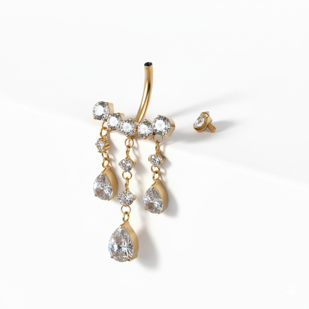 Titánová činka do pupka s visiacimi klenotmi