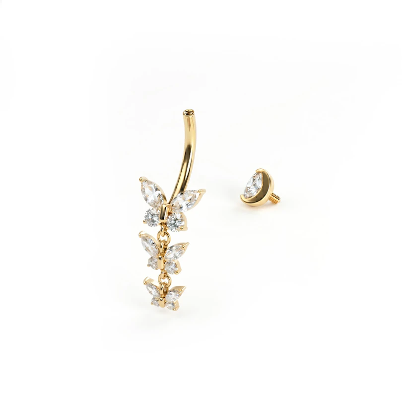 Belly ring with trio of butterflies in titanium