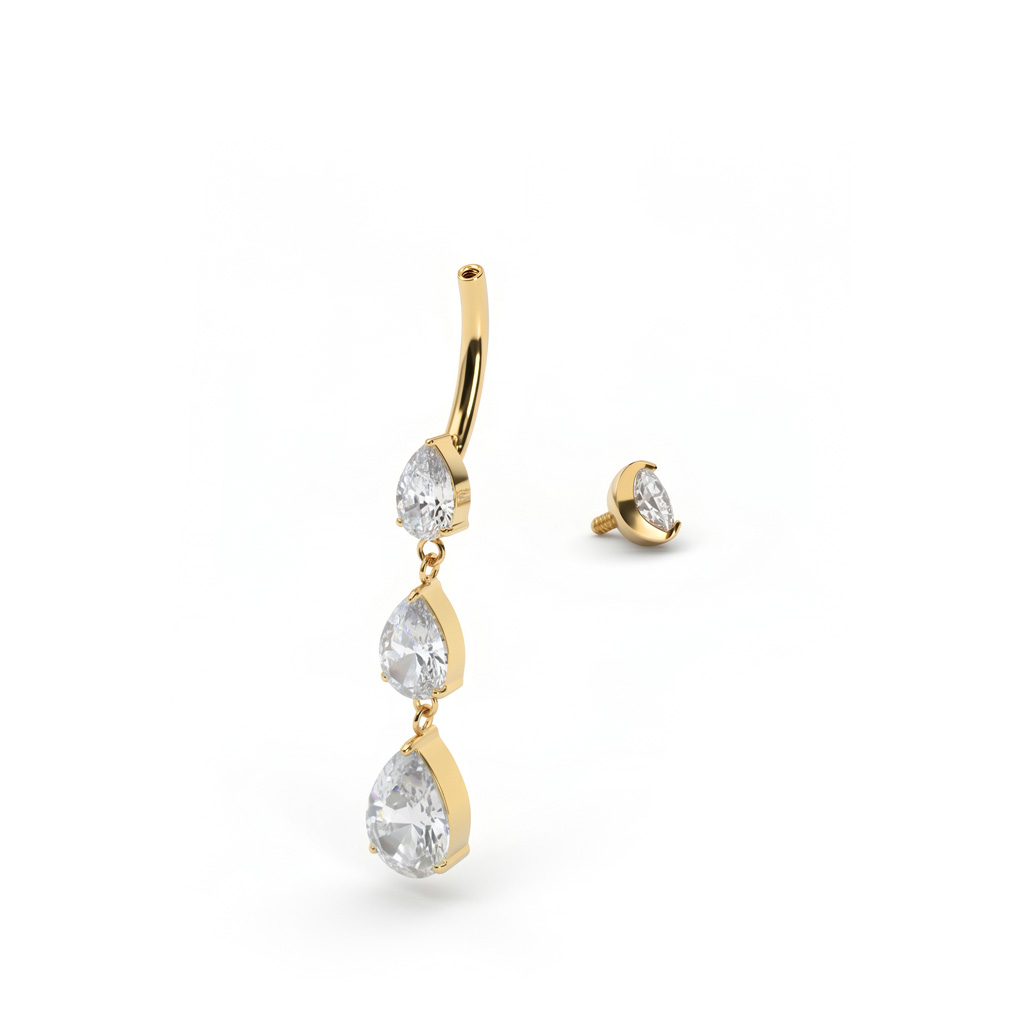 Titanium belly ring with cascading stones