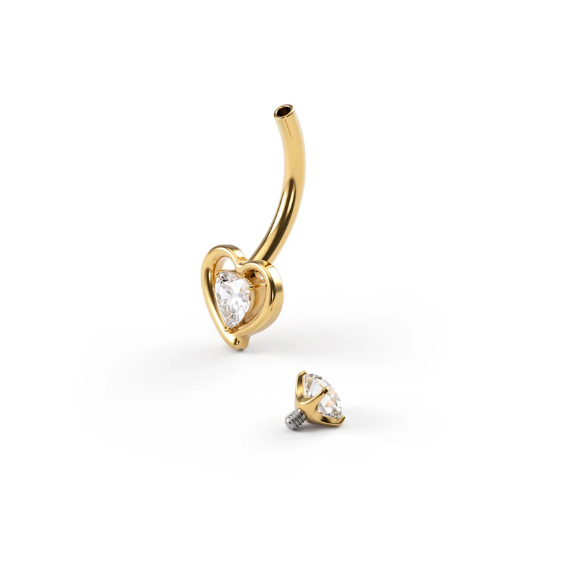 Belly ring with nested hearts in titanium
