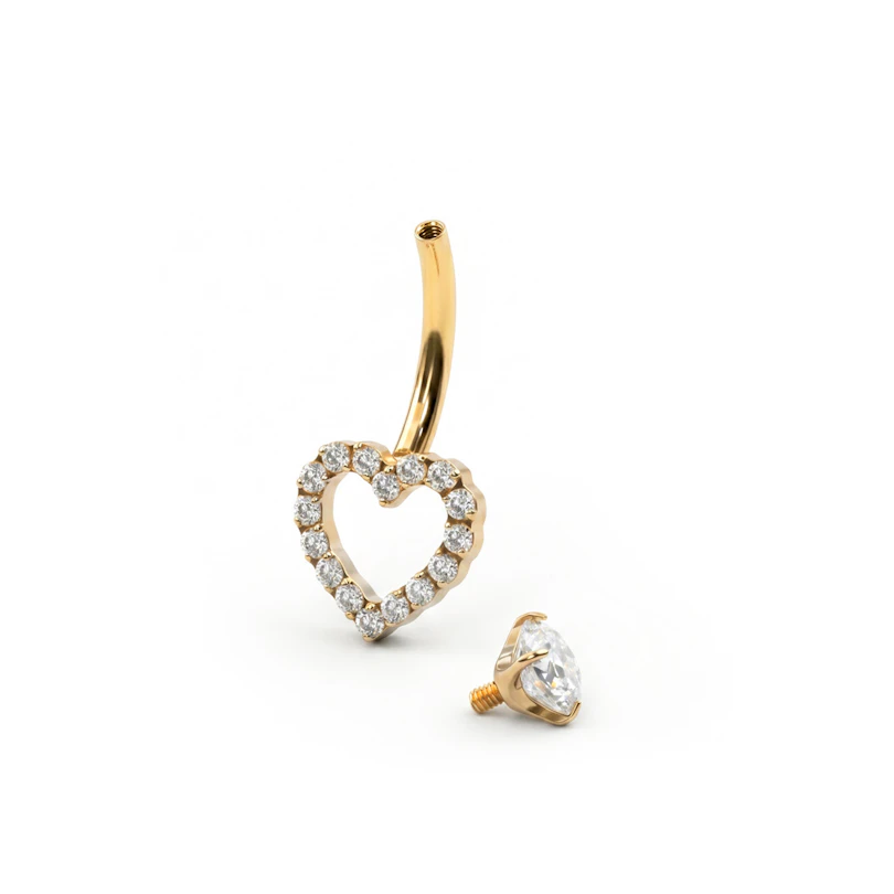 Titanium belly ring with gem studded heart