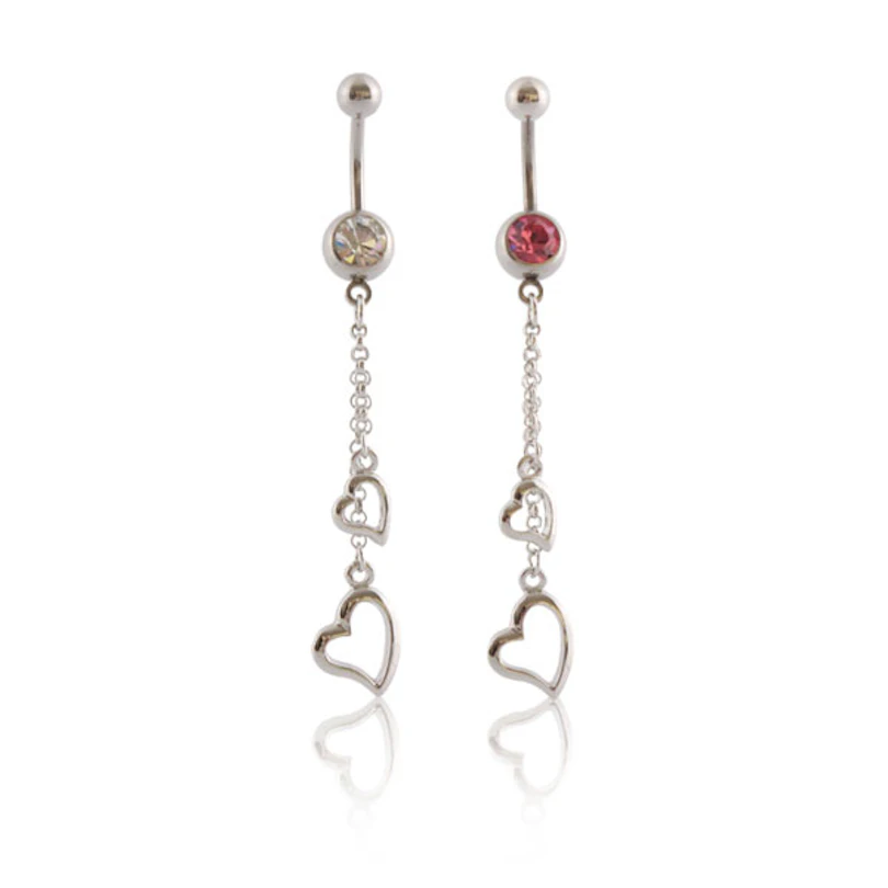 Belly button ring with heart and chain dangle