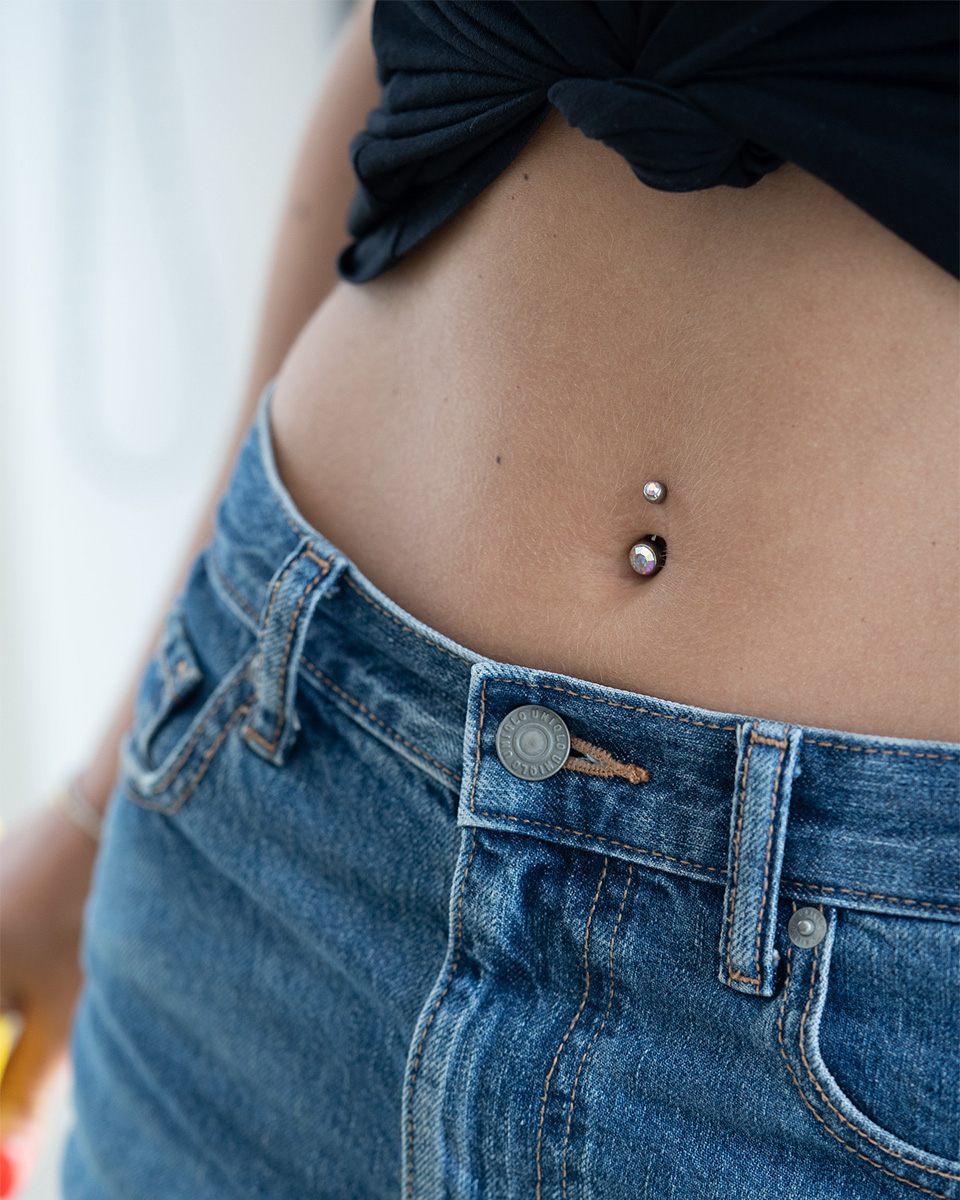 Titanium belly button ring double jeweled