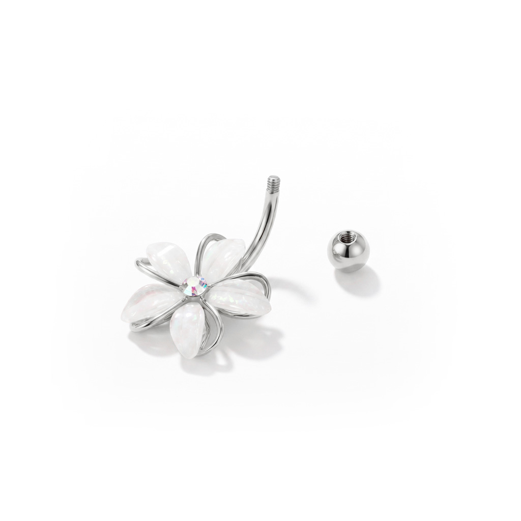 Belly button ring with flower
