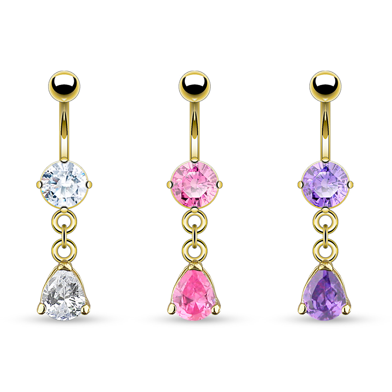 Belly button ring with bottom stone and drop-shaped dangle