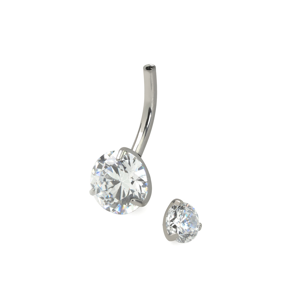 Titanium belly button ring with internal thread and stones