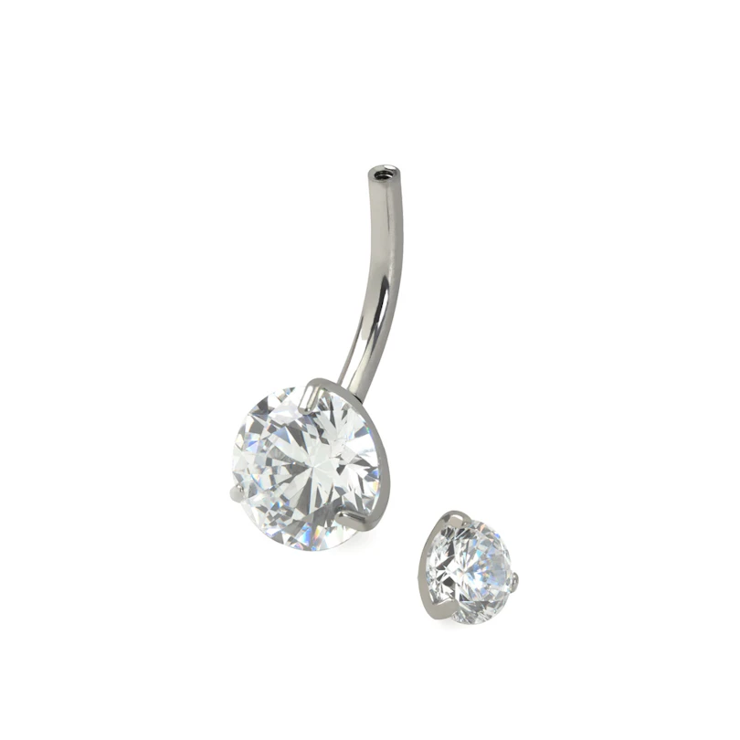 Titanium belly button ring with internal thread and stones