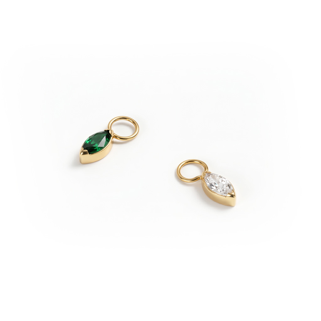 Simple titanium charm with marquise cut stone