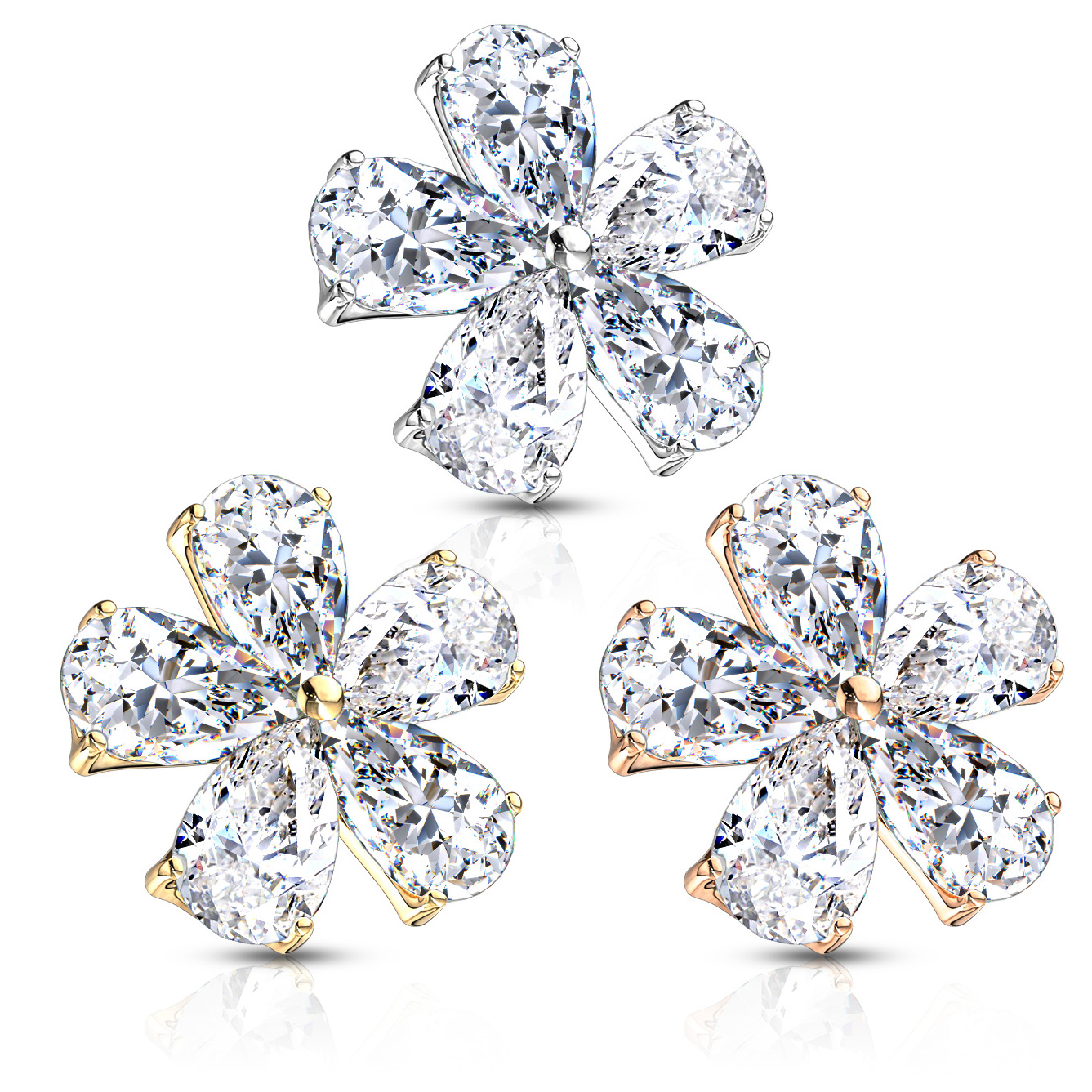 Dermal top flower charm with stones forming its leaves