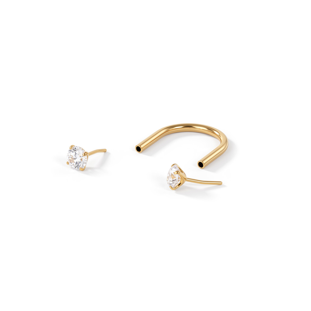 Titanium U shaped push in earring with gemstones