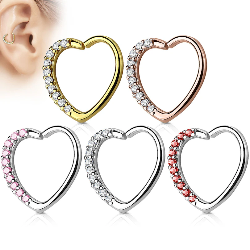 Ear piercing heart-shaped with studded edge