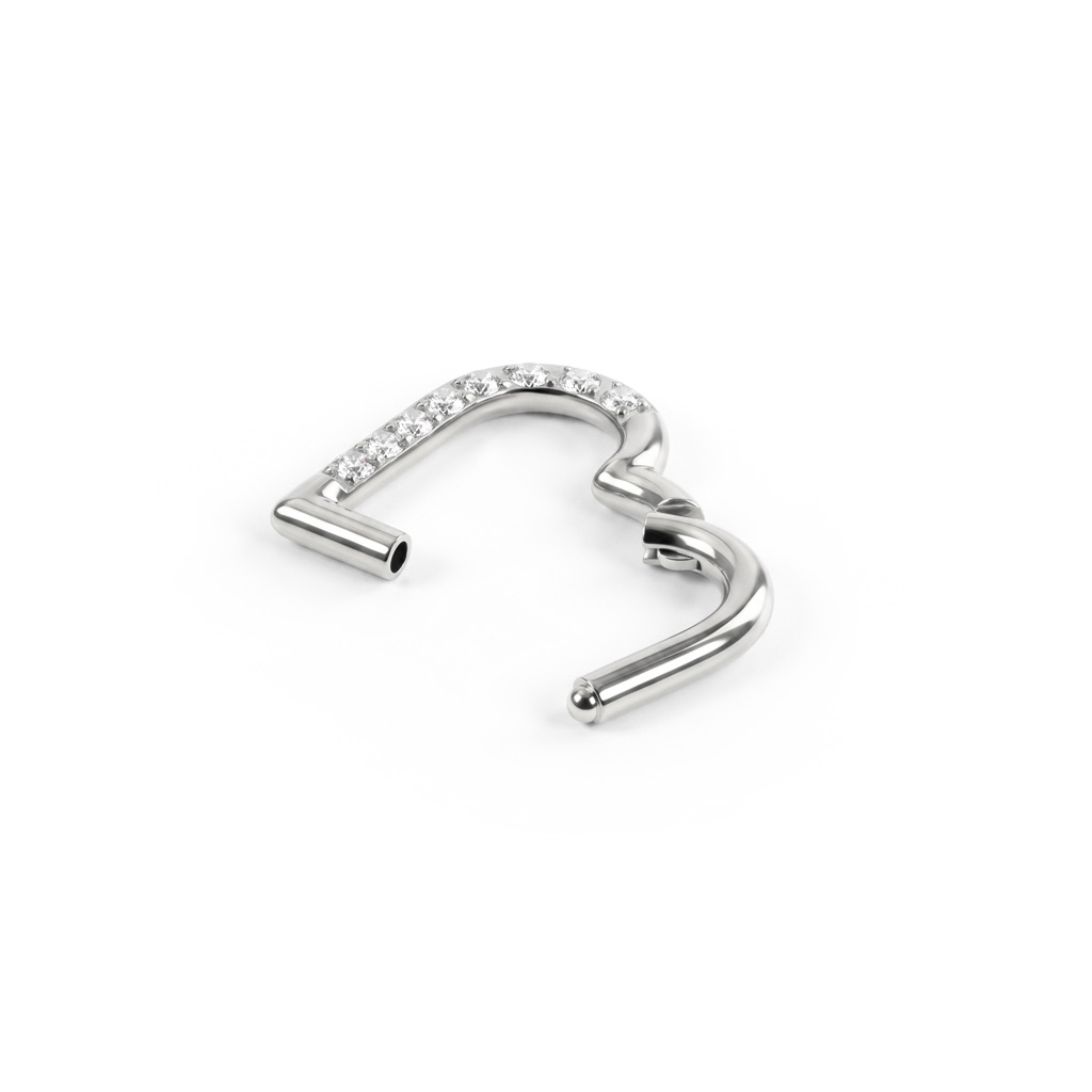 Hinged CZ paved heart-shaped ring made of titanium