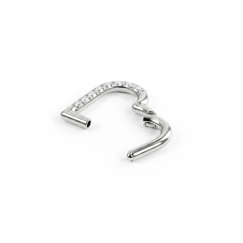 Hinged CZ paved heart-shaped ring made of titanium