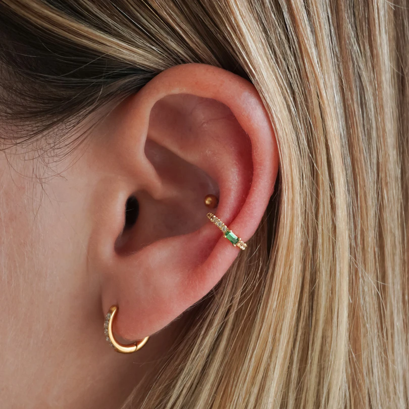 Ear cuff with green stone