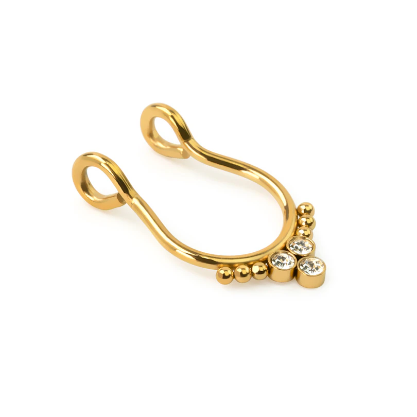 Fake septum ring with three stones and beads on each side