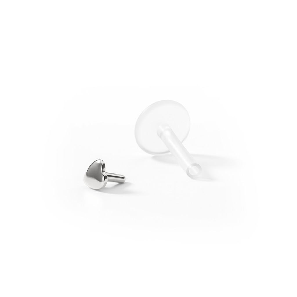 Labret with 14k gold heart-shaped top-8 mm-14K White gold / PTFE-1.2 mm