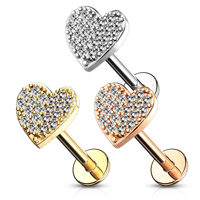 Labret internally threaded with studded heart