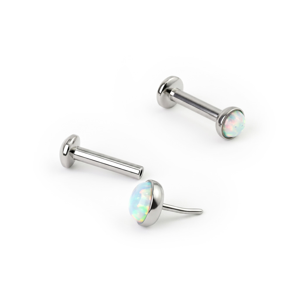 Push-in labret with opal