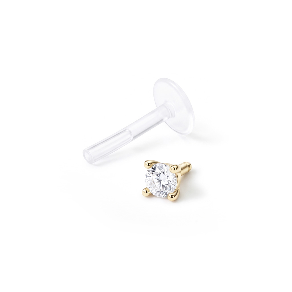 Labret with bioplastic post and solid 14k gold jeweled top
