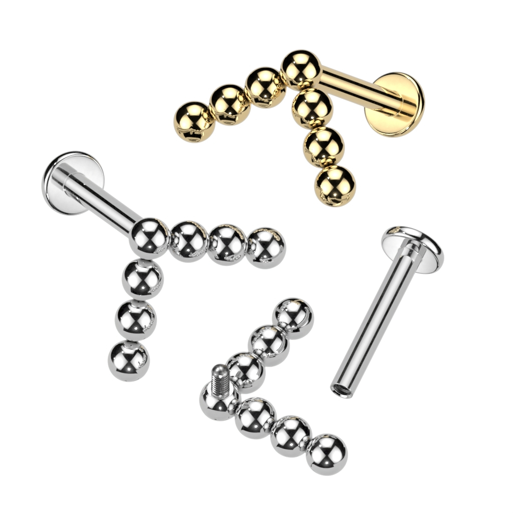 Titanium labret with a beaded chevron top