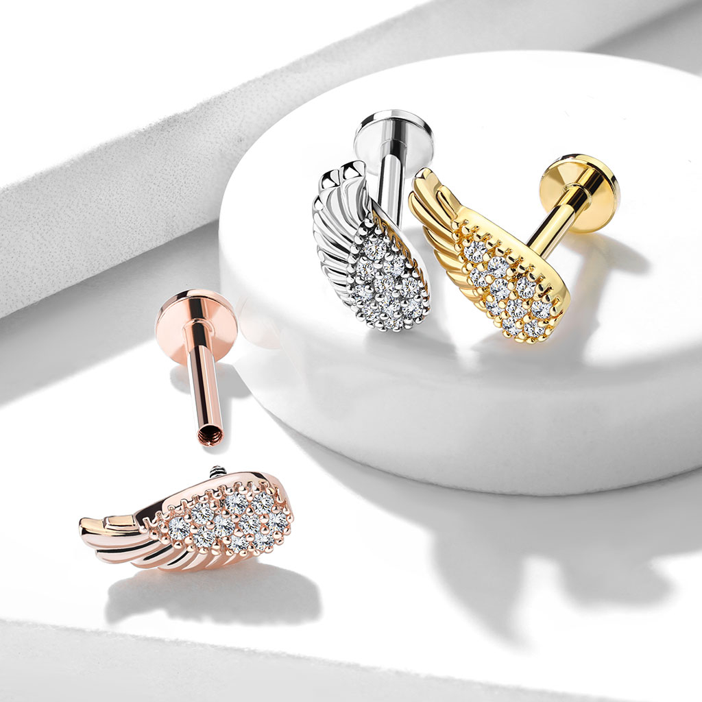 Angel wing-shaped labret with plenty of stones
