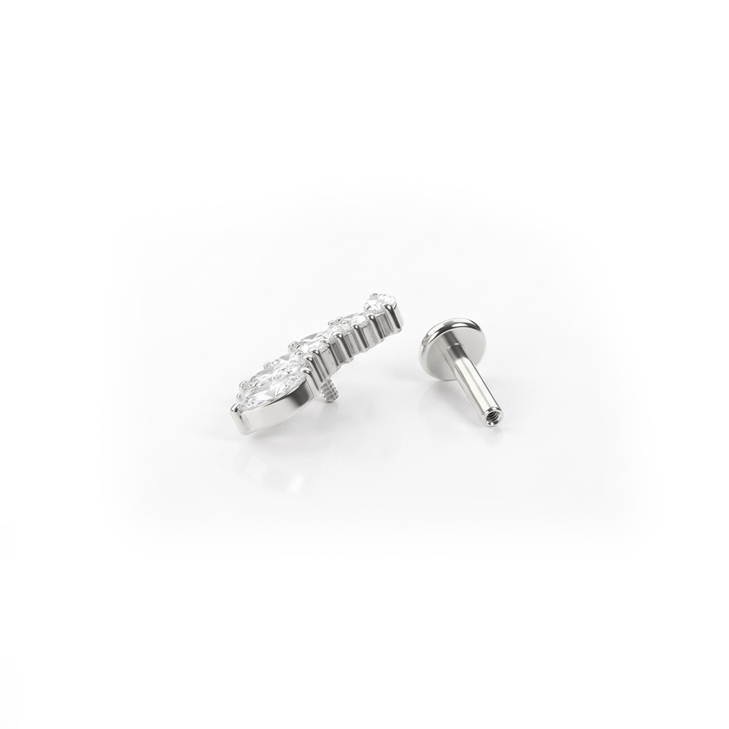 Titanium labret with marquise and round cut gem stones