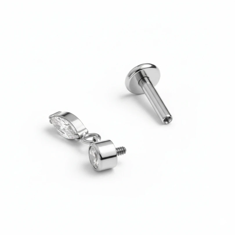 Titanium labret with marquise charm