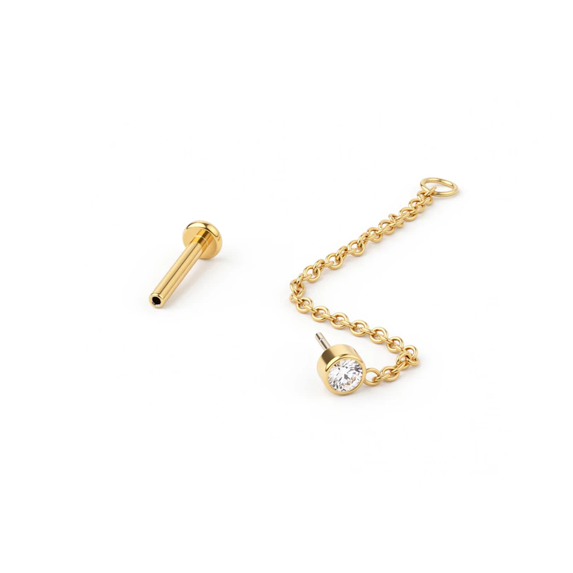 Titanium labret with stone and chain