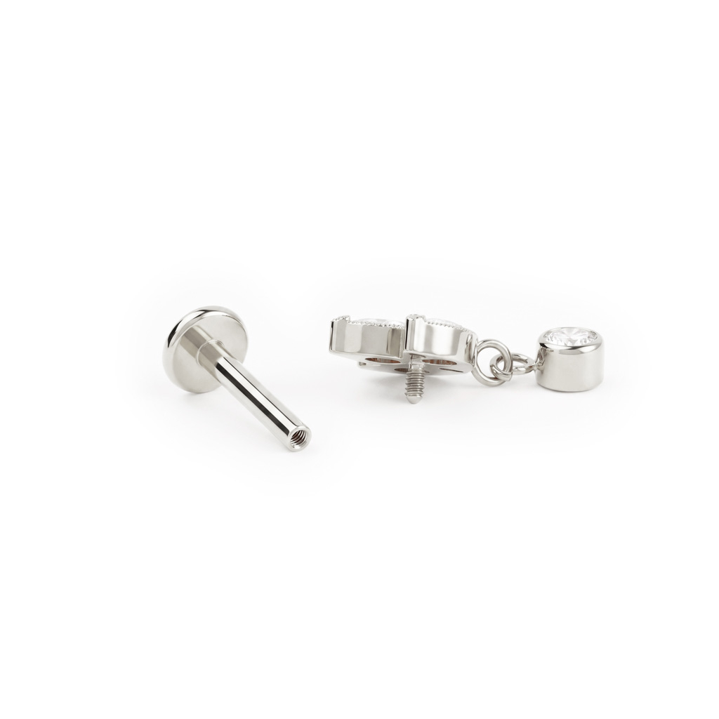 Titanium labret with lotus flower design and stone dangle
