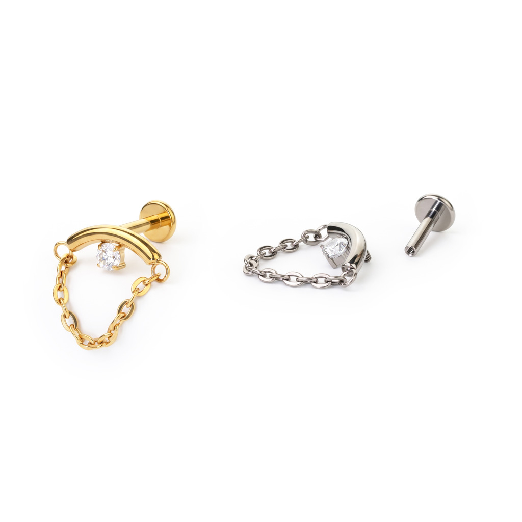 Hidden helix labret with stone and chain