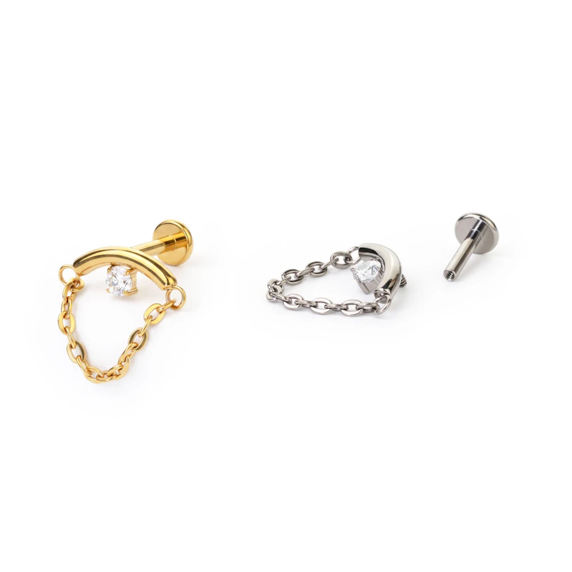 Hidden helix labret with stone and chain