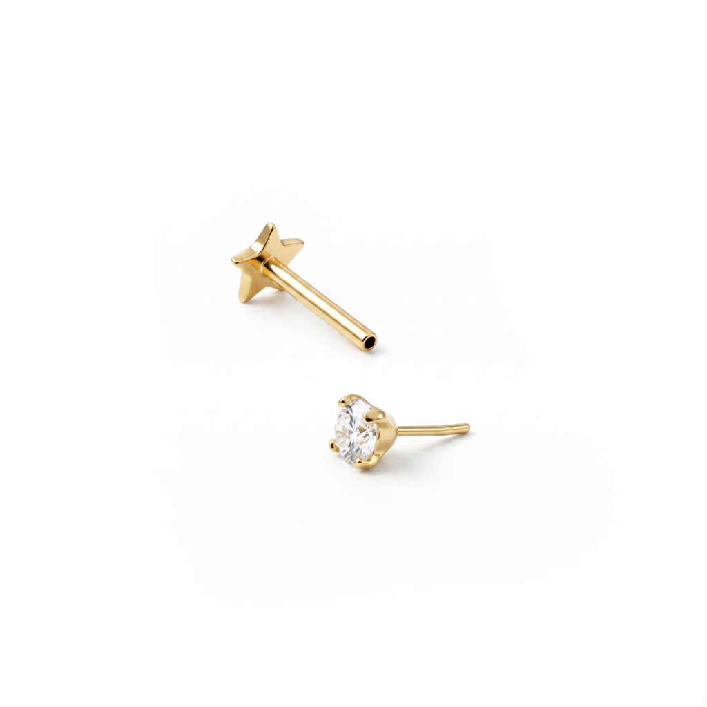 Double sided threadless titanium labret with star flat back and stone