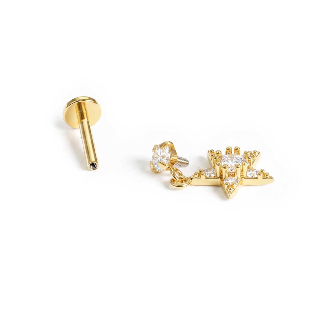 Star dangle labret with gems
