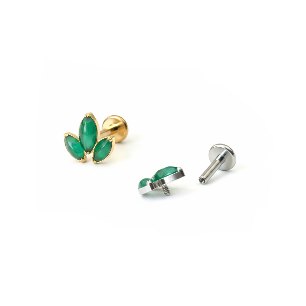 Titanium labret with trio of marquise cut natural stones