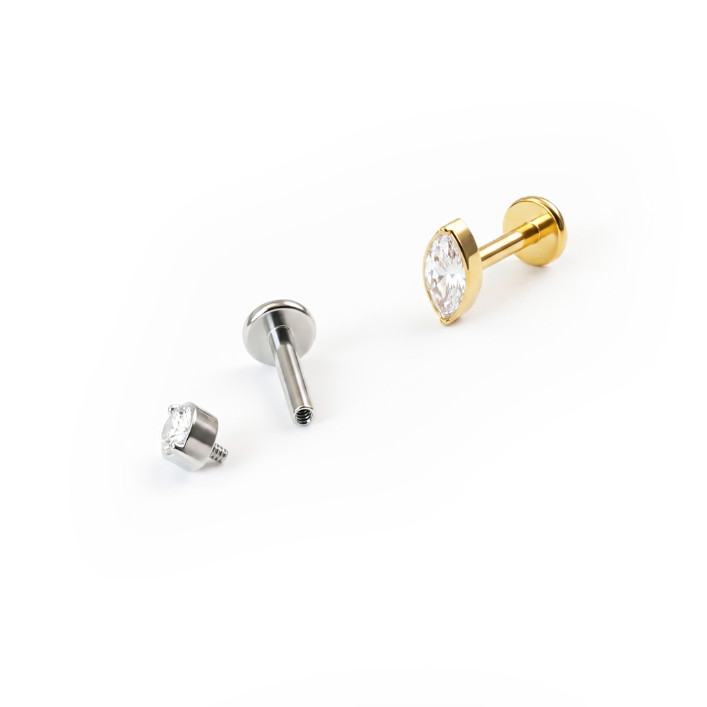Titanium labret with marquise stone