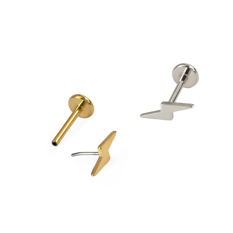 Lightning bolt labret in titanium