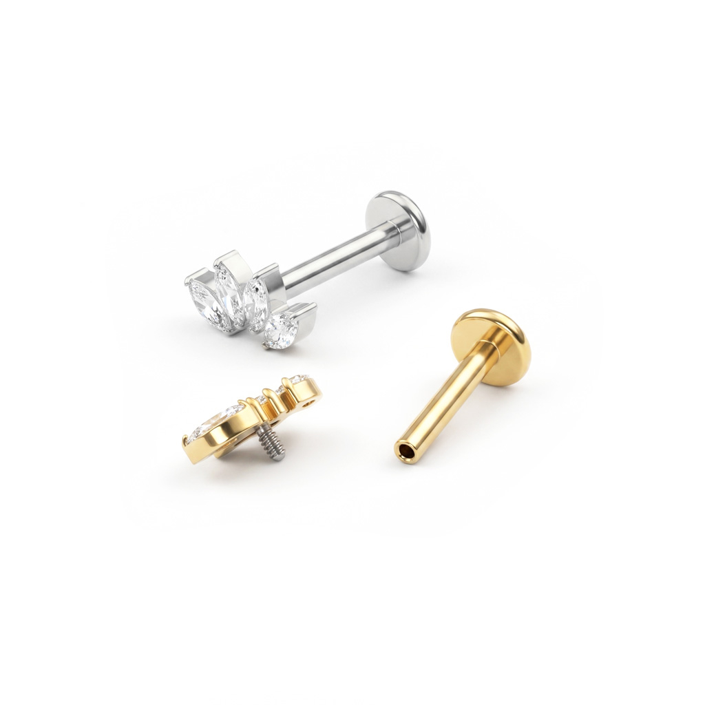 Labret από τιτάνιο με τέσσερα marquise πετράδια