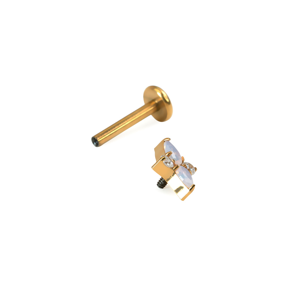 Titanium labret with pink stones