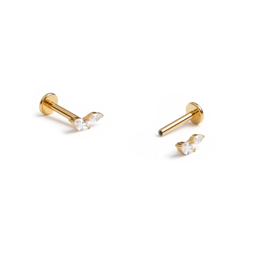 Labret τιτανίου με δύο πετράδια σε marquise κοπή