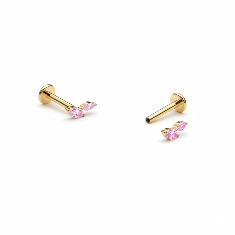 Labret τιτανίου με δύο πετράδια σε marquise κοπή