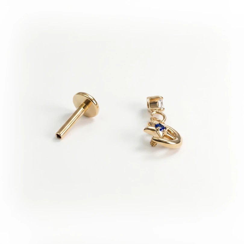 Titanium moon and star labret with charm