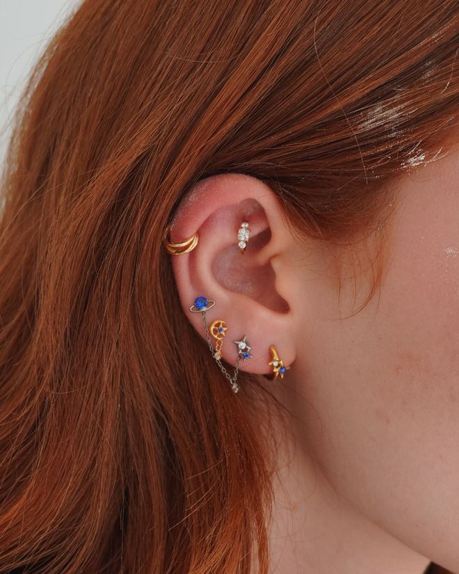 Titanium moon and star labret with charm