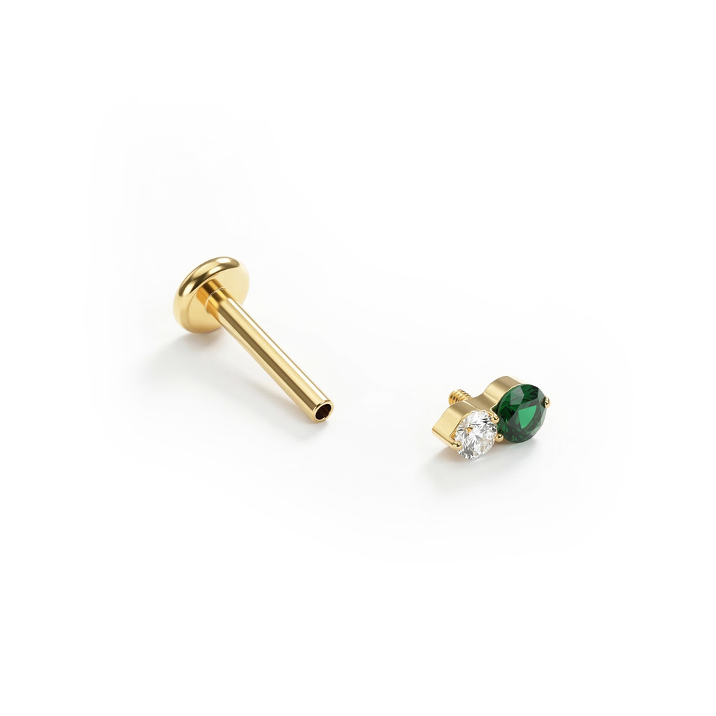 Delicate titanium labret with duo of stones