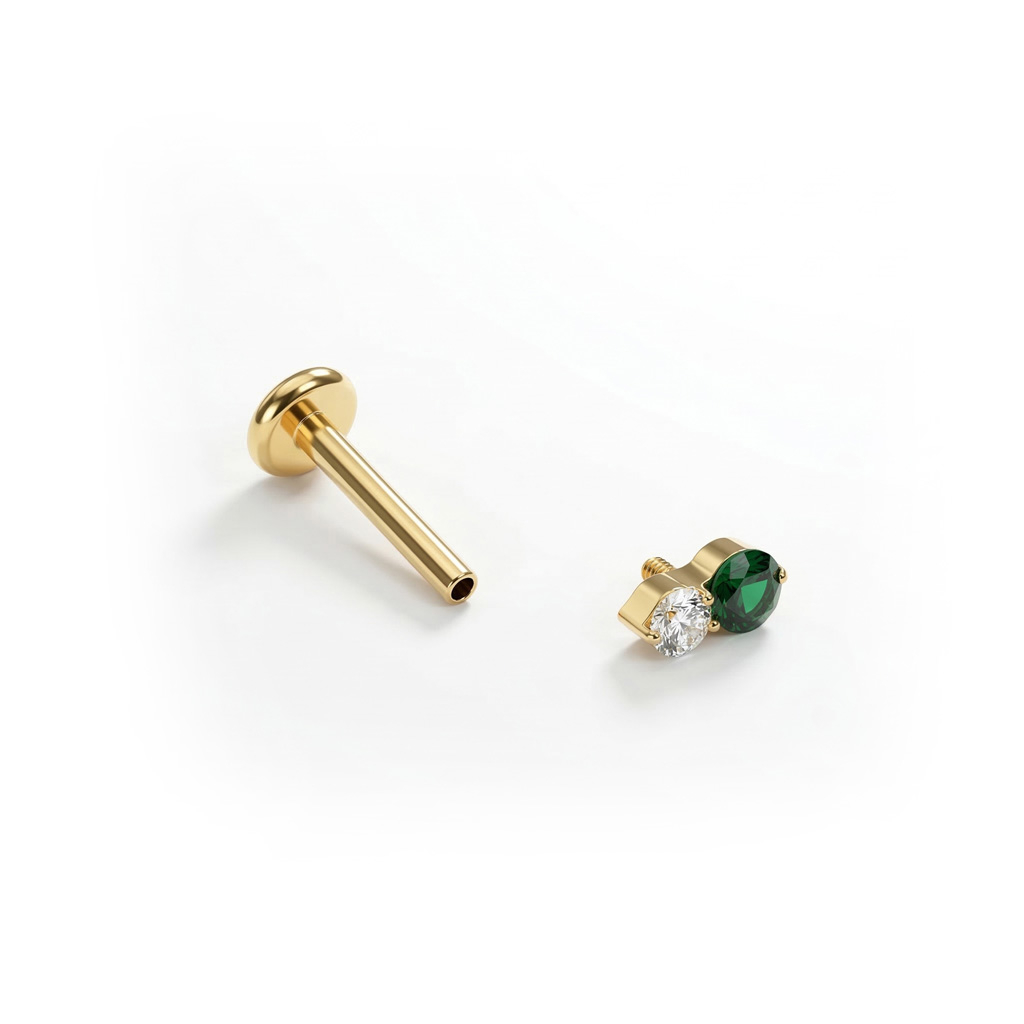 Delicate titanium labret with duo of stones