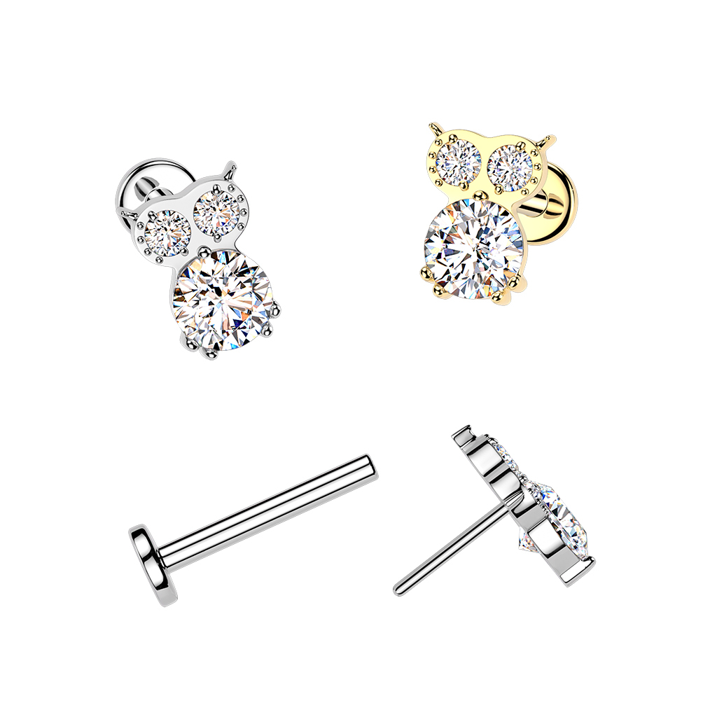Titanium owl labret with gemstones